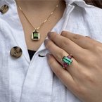 Moses Signature Teal Green Tourmaline & Rubellite Tourmaline Ring 200-07130