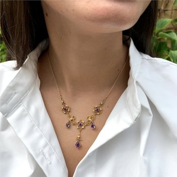 English Victorian Amethyst & Seed Pearl Necklace 800-05016