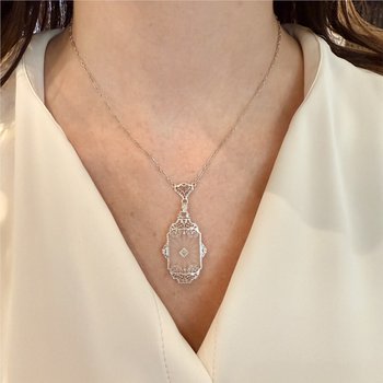 Art Deco Quartz Filigree Necklace 800-05482