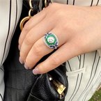 Moses Signature Art Deco Inspired Diamond, Emerald, & Blue Sapphire Ring 130-00154