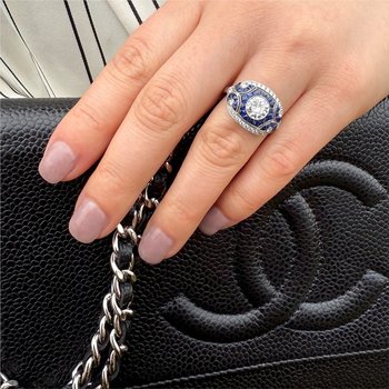 Art Deco Inspired Diamond & Blue Sapphire Ring 130-00151