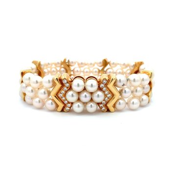 Pearl & Diamond Bracelet Signed "Mikimoto" 800-05189