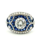 Moses Signature Art Deco Inspired Diamond & Blue Sapphire Ring 130-00151