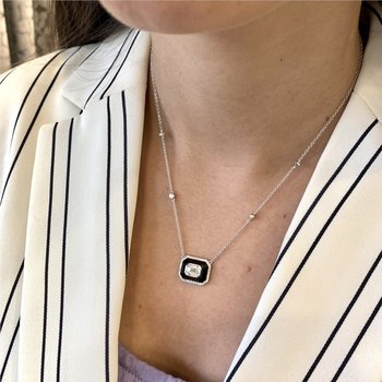 Black Onyx & Lab-Grown Diamond Necklace 160-14520
