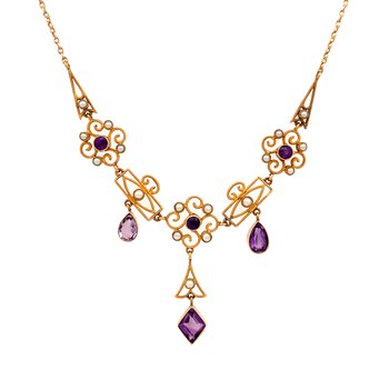 English Victorian Amethyst & Seed Pearl Necklace 800-05016