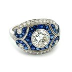 Moses Signature Art Deco Inspired Diamond & Blue Sapphire Ring 130-00151